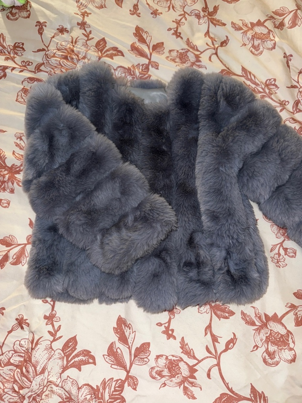 Plush Faux Fur Kids Jacket in Charcoal Gray
